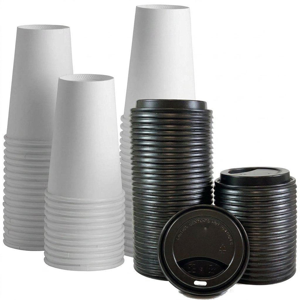 16 oz Disposable Paper Coffee Cups with Lids 100 Sets - Leak-Proof Double Wall Insulation - Commercial Grade -