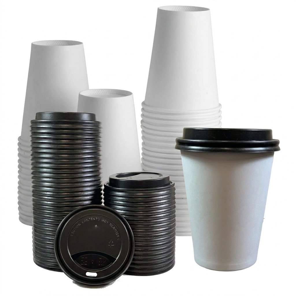 Disposable Paper Coffee Cups with Lids 12 oz (100 Sets) - Leak-Proof Double Wall Insulation - Commercial Grade