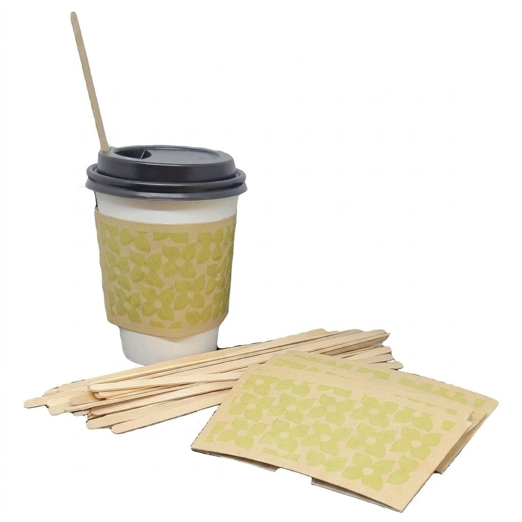 12 oz Disposable Coffee Cups with Lids 100 Sets - Includes Sleeves & Stirrers - Commercial Grade - Coffee Shop