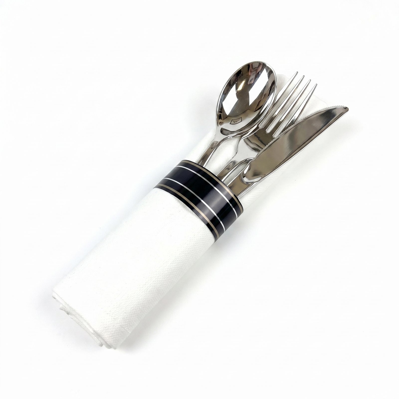 Pre-Rolled Napkin Cutlery Set 200 Pack Silver - Premium Metallic Plastic Silverware - Commercial Grade - Perfe