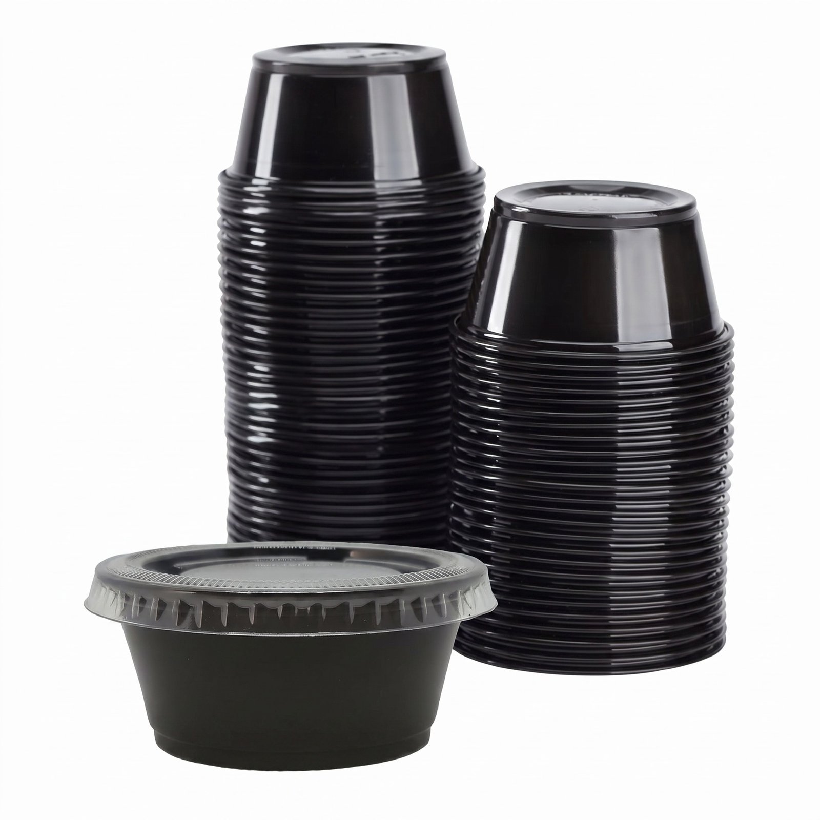 Black Portion Cups with Clear Lids 3.25oz (250 Pack) - Leak-Proof Seal - Commercial Grade - Meal Prep, Sauce C