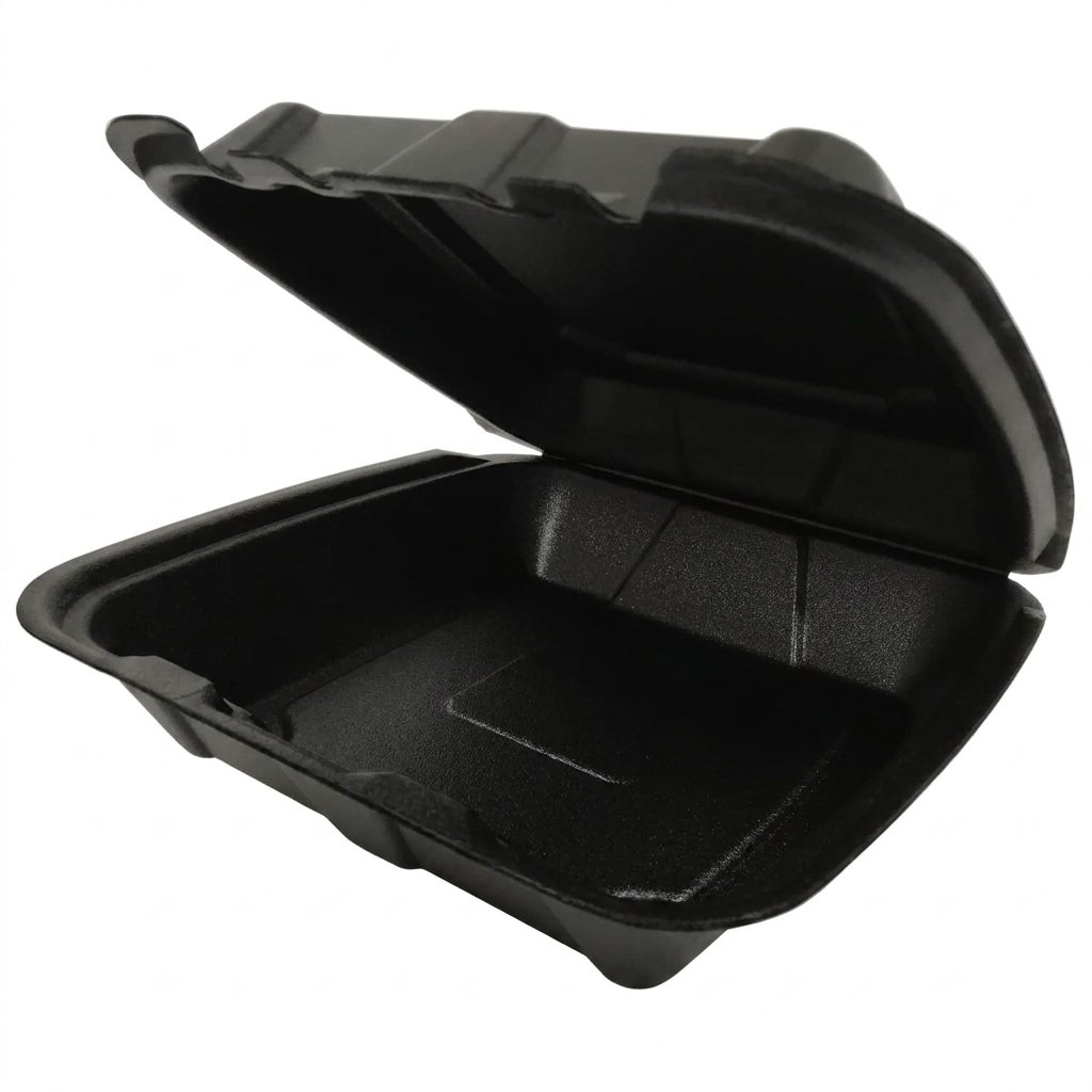 Black Foam Hinged Containers 8x8 200 Pack - 1 Compartment Insulated To-Go Boxes - Commercial Grade - Restauran