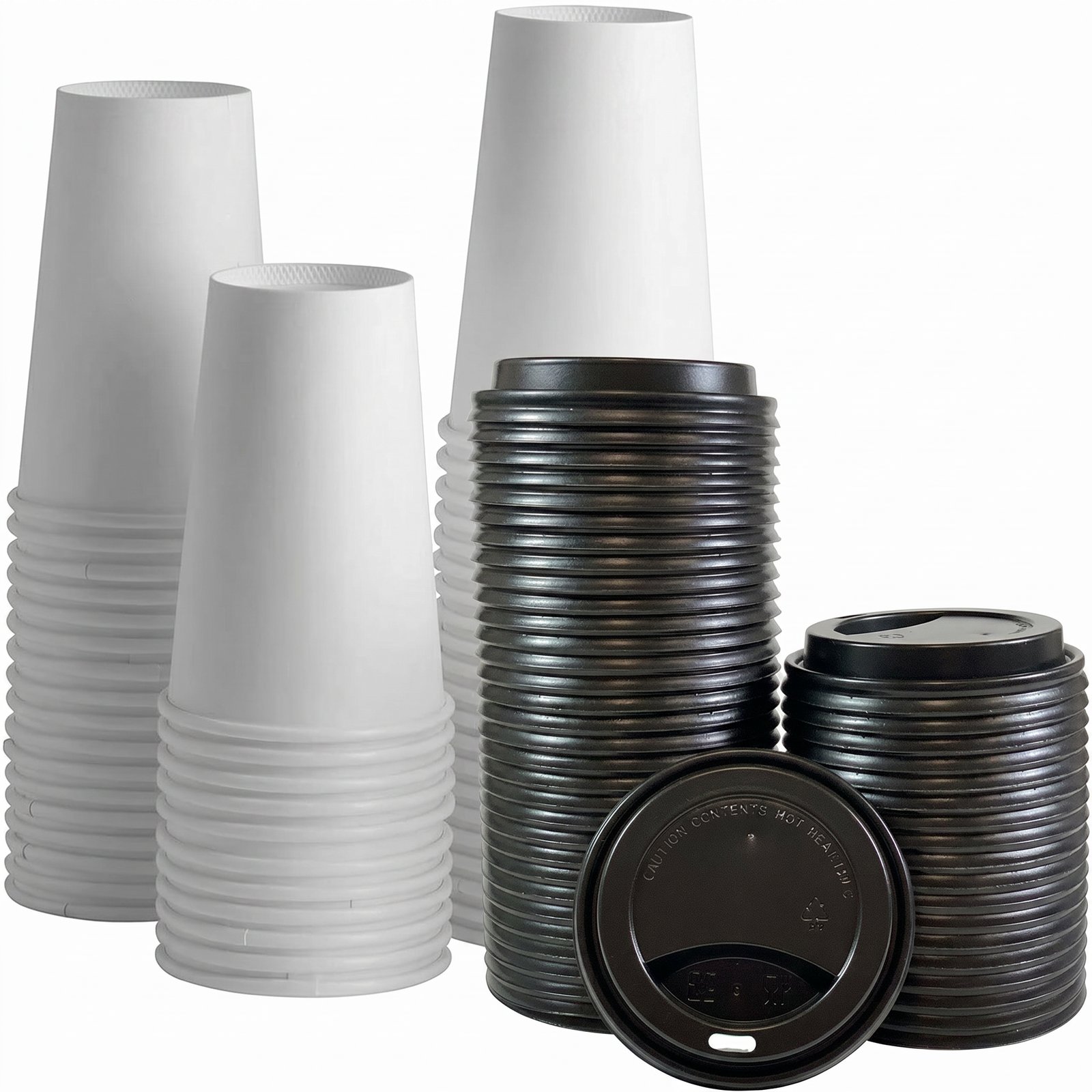 Disposable Coffee Cups with Lids 20oz 400 Sets - Double Wall Insulated White Paper Cups - Commercial Grade - P