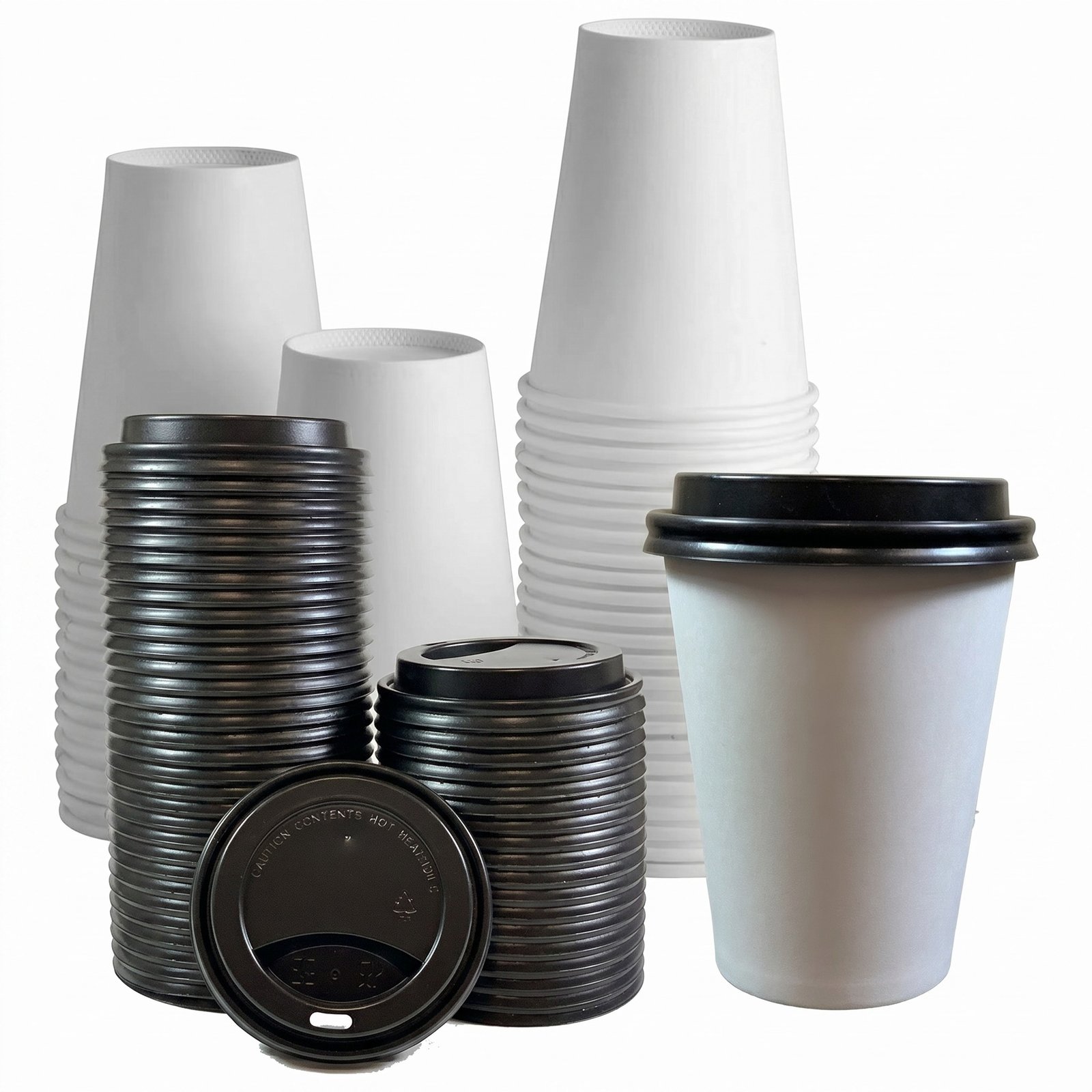 Disposable Coffee Cups with Lids 12oz (400 Sets) - Double Wall Insulated White Paper Cups - Commercial Grade -