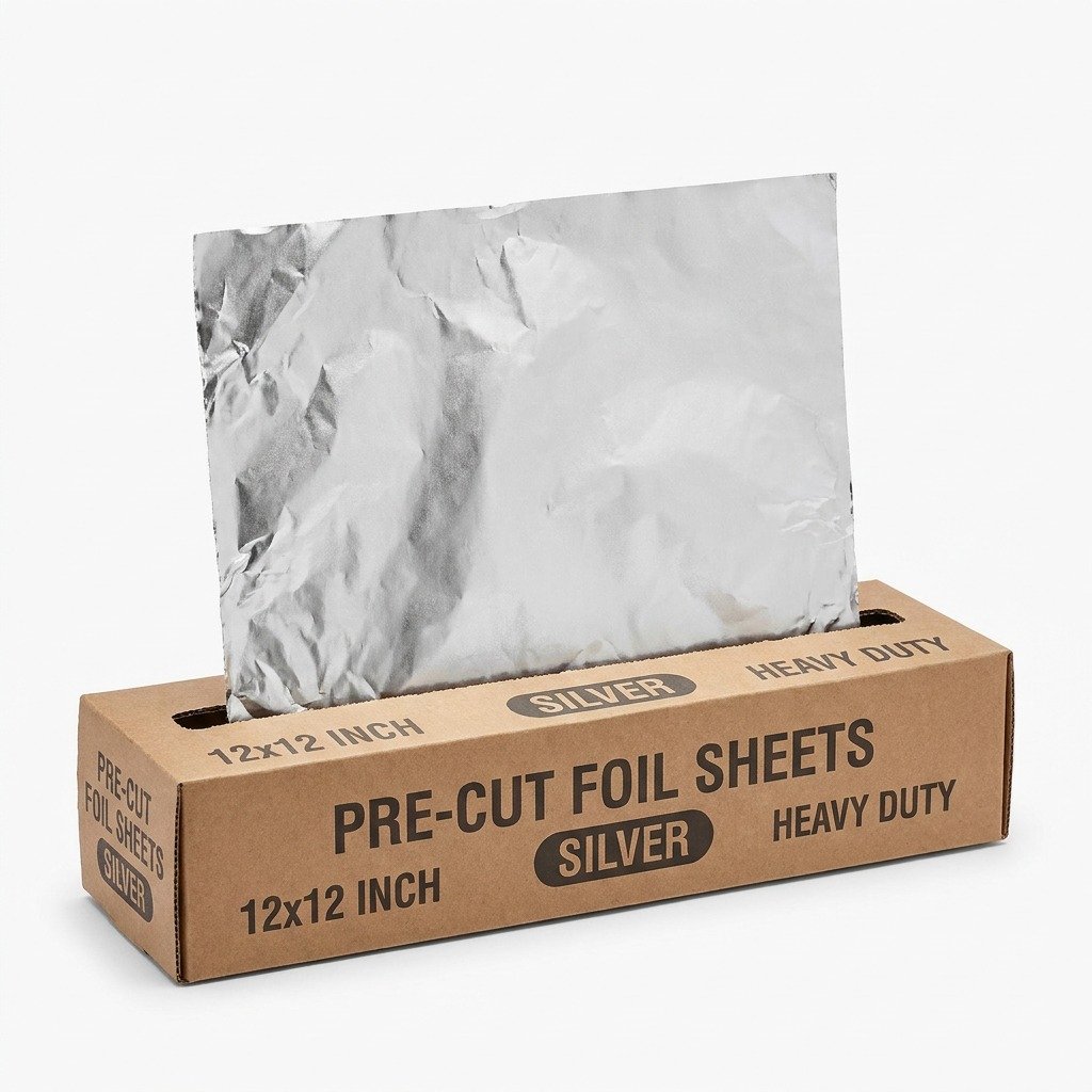 Pre-Cut Aluminum Foil Sheets 12x12 Inch Pop-Up Dispenser Box - 500 Count - Commercial Grade Heavy Duty - Restaurant Kitchen & Food