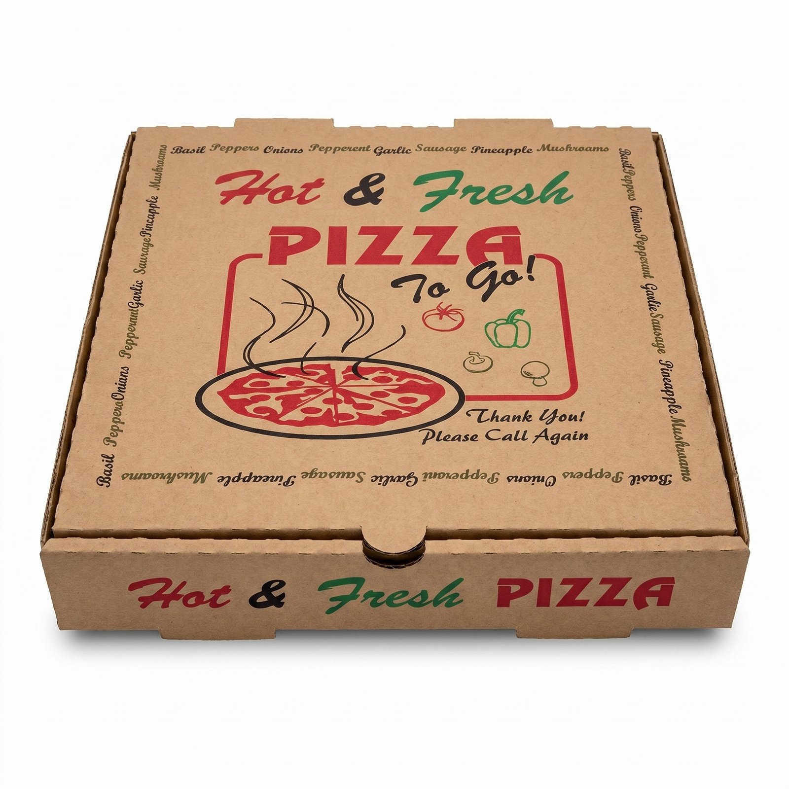 Pizza Boxes 14x14 Inch 50 Pack - 4 Color Hot & Fresh Print - Commercial Grade Brown Corrugated - Professional 