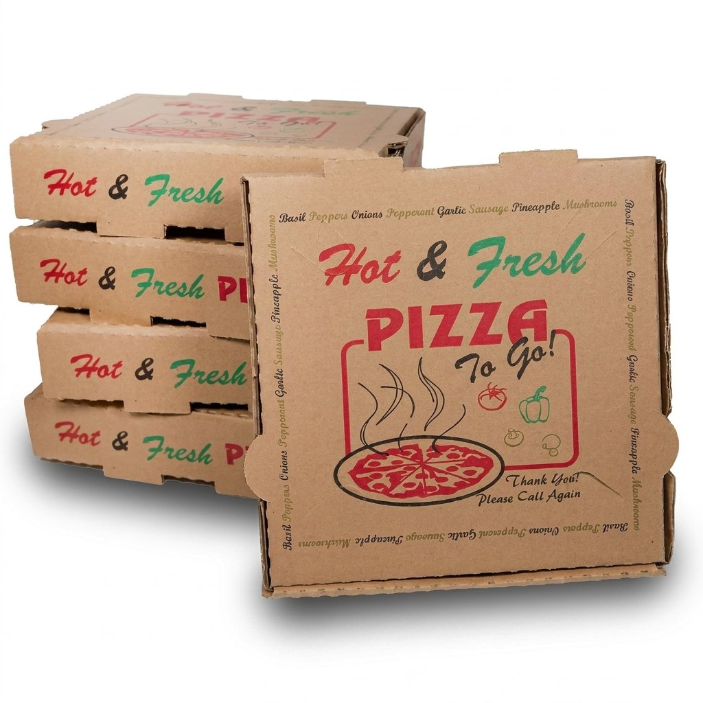 Pizza Boxes 8x8 Inch 50 Pack - 4 Color Hot & Fresh Print - Commercial Grade Brown Corrugated - Pizzeria Restau