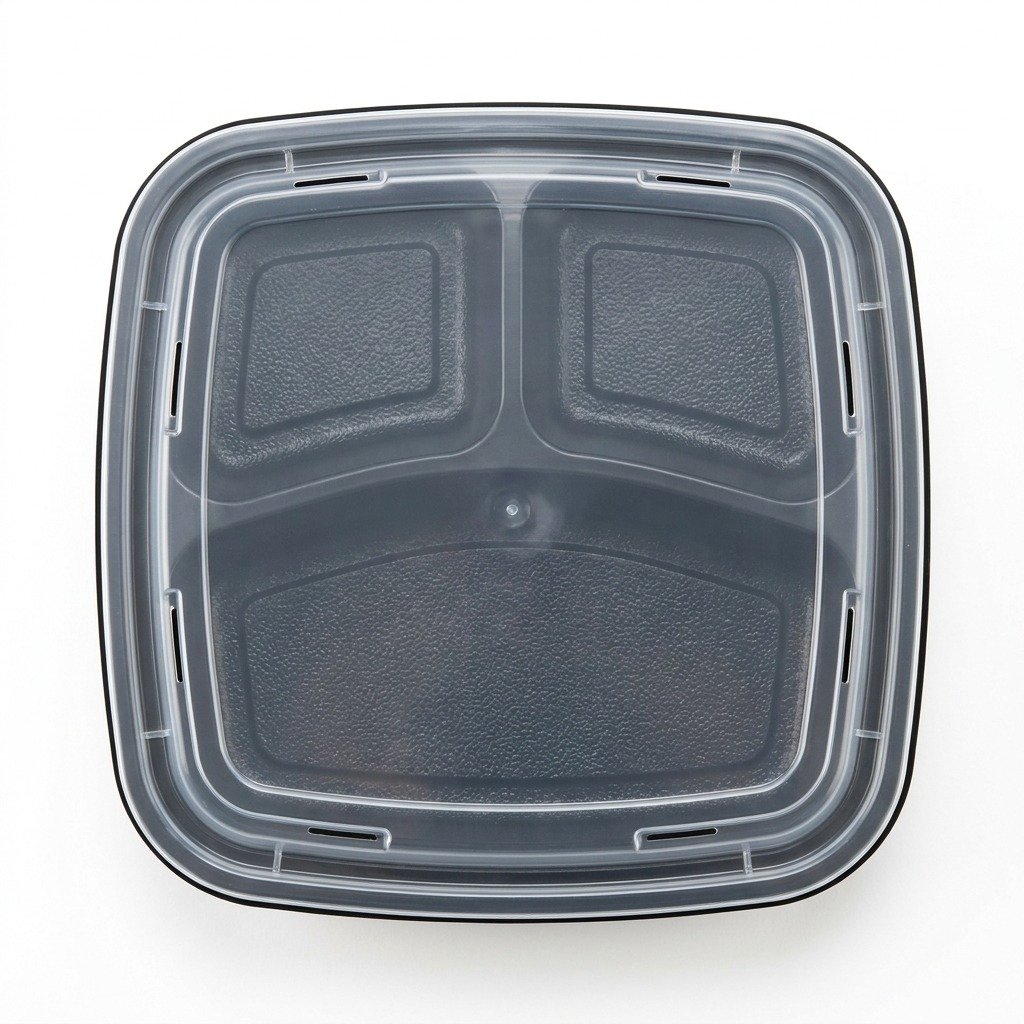 8x8x3 3-Compartment Takeout Containers with Vented Lids, 150 Pack - Leak-Resistant Black Trays - Commercial Gr