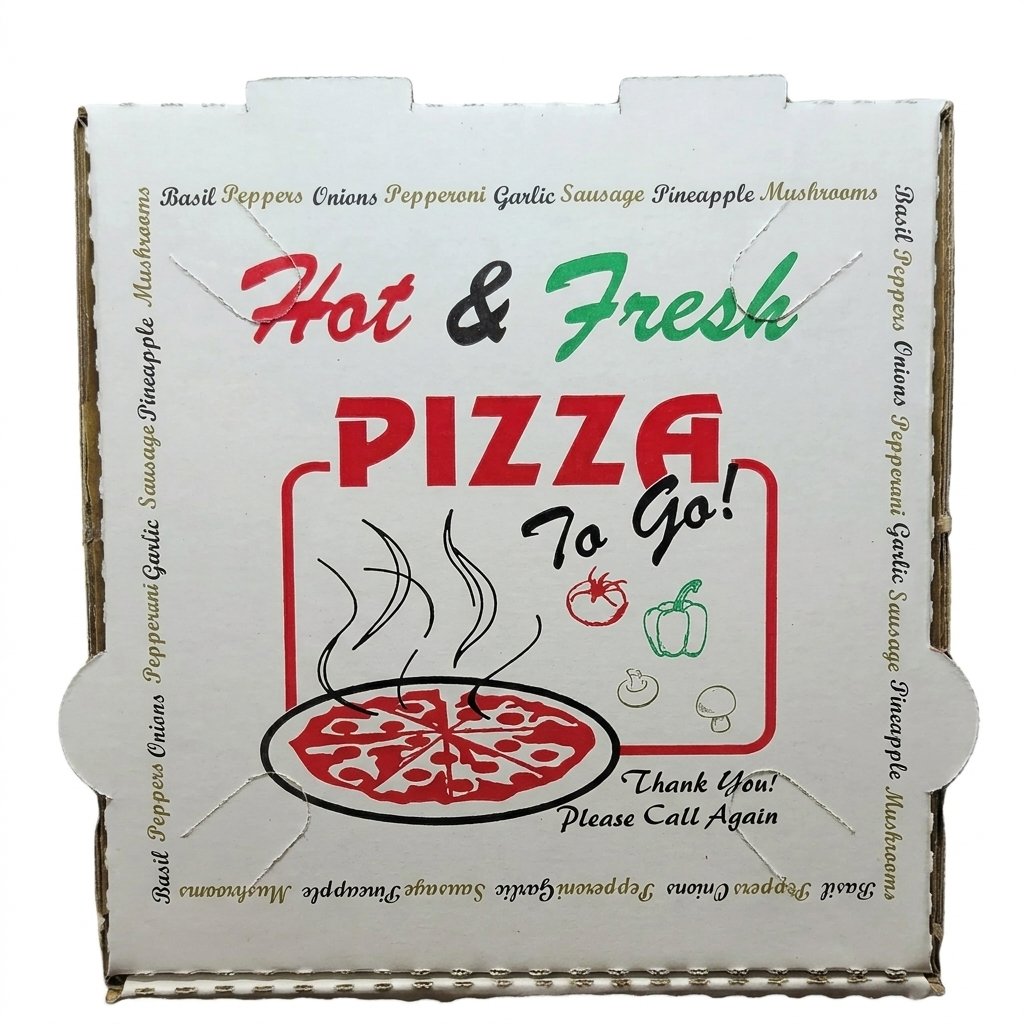 Pizza Boxes 12x12 inch 50 Pack - 4 Color Hot & Fresh Print - Commercial Grade White Corrugated - Pizzeria Rest