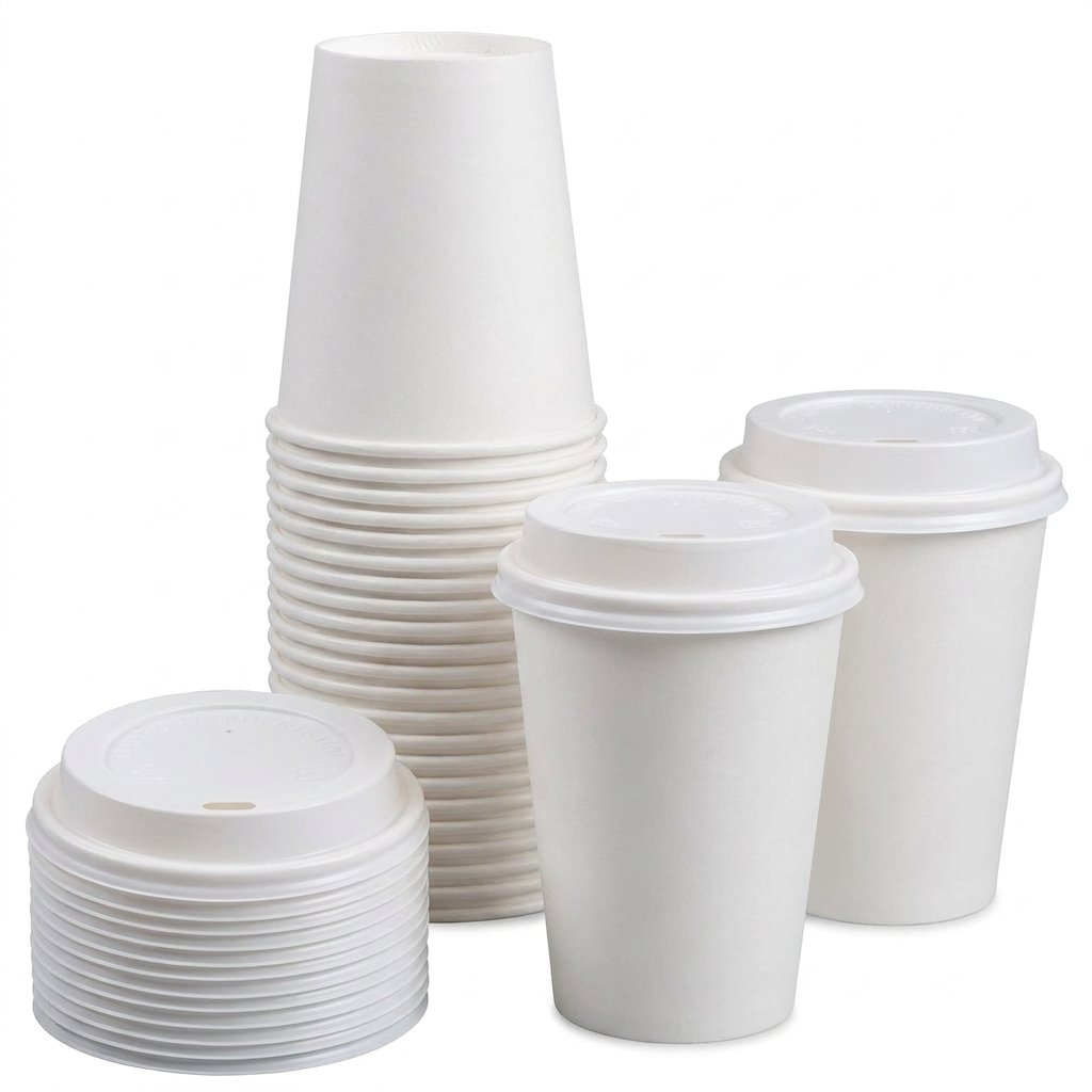 Disposable Coffee Cups with Lids 8oz 400 Sets - Leak-Proof White Paper Hot Cups - Commercial Grade - Perfect f