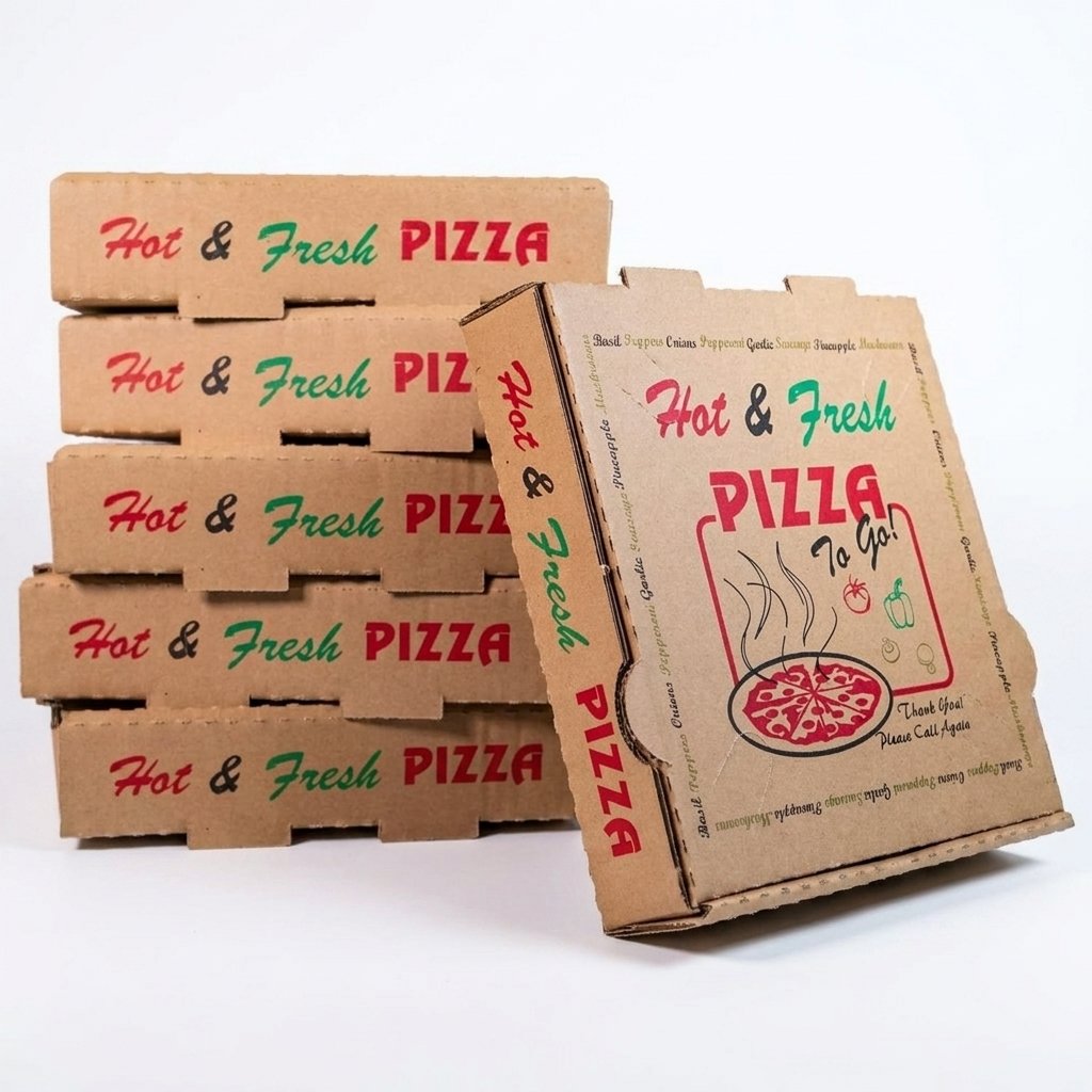 Pizza Boxes 7x7 Inch 50 Pack - 4 Color Hot & Fresh Print - Commercial Grade Brown Kraft - Personal Size Takeou