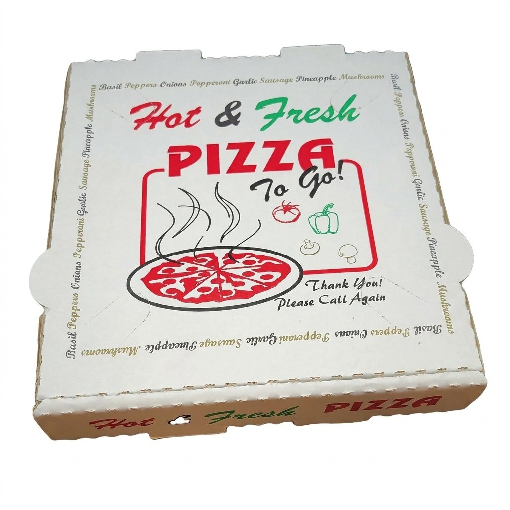 Pizza Boxes 7x7 Inch 50 Pack - 4 Color Hot & Fresh Print - Commercial Grade White Corrugated - Personal Size P