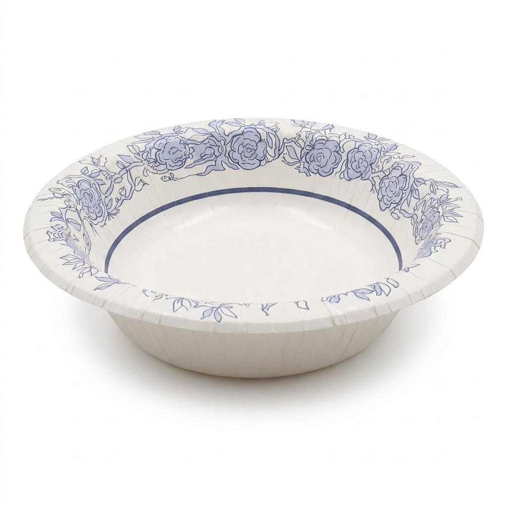 Blue Floral Paper Bowls 42 Count - Elegant Disposable Dinnerware - Commercial Grade - Perfect for Parties, Wed