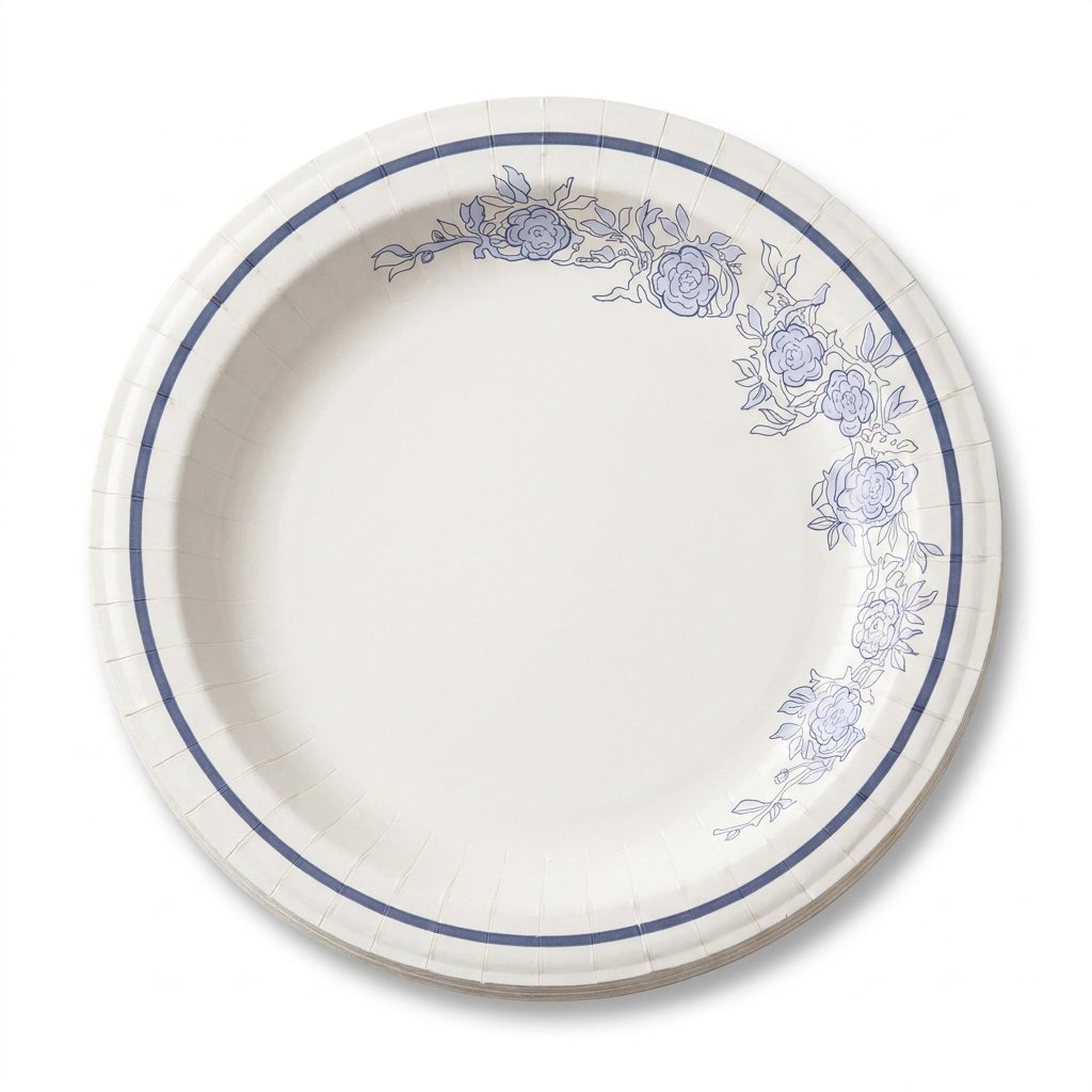Blue Floral Paper Plates 42 Count - Elegant Disposable Dinnerware 10 Inch - Commercial Grade Heavy Duty - Perf