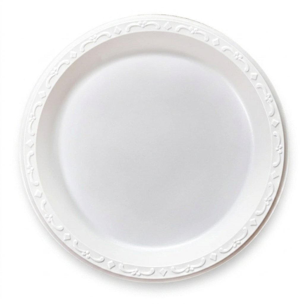 9 Inch Pebble Box Disposable Plates 400 Count - Heavy Duty 1-Compartment White - Commercial Grade - Catering E