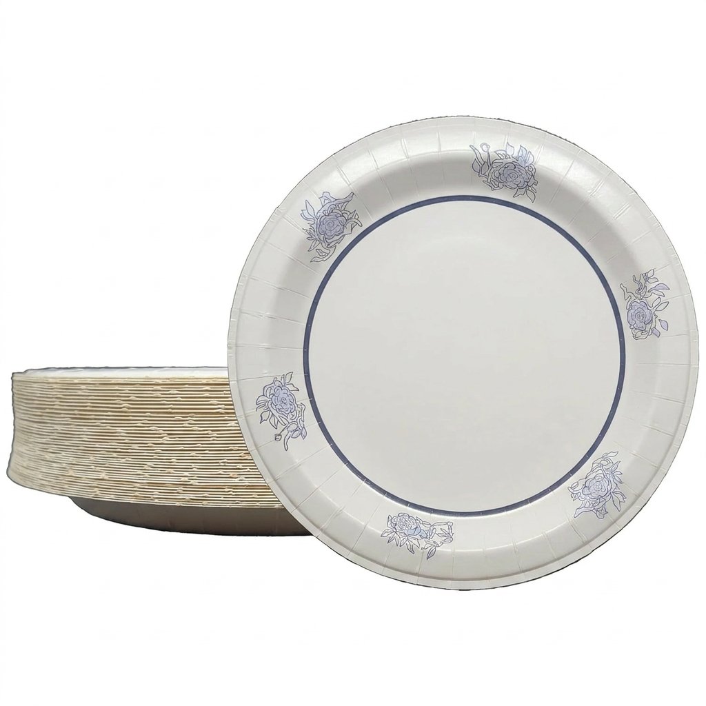 Professional 8.5 Inch Paper Plates 504 Count - Blue Floral Design - Commercial Grade Disposable Plates - Bulk 