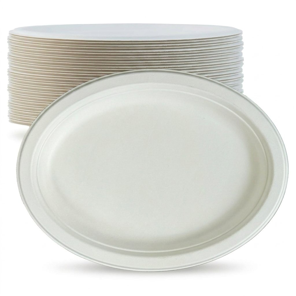 Biodegradable Sugarcane Plates 125 Pack 12-Inch - Heavy Duty Microwavable - Commercial Grade - Eco-Friendly Di