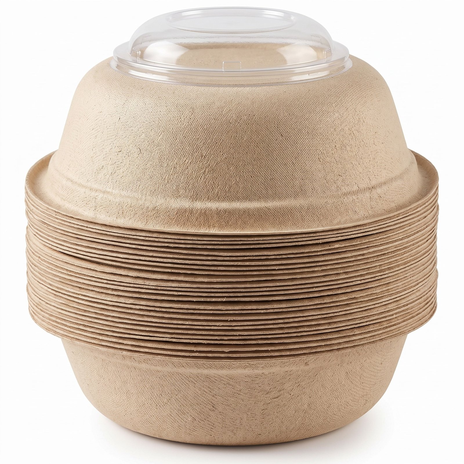 Round Paper Bowls with PET Lids Bulk 32oz - Compostable Bagasse Heavy Duty Disposable Containers - Commercial 
