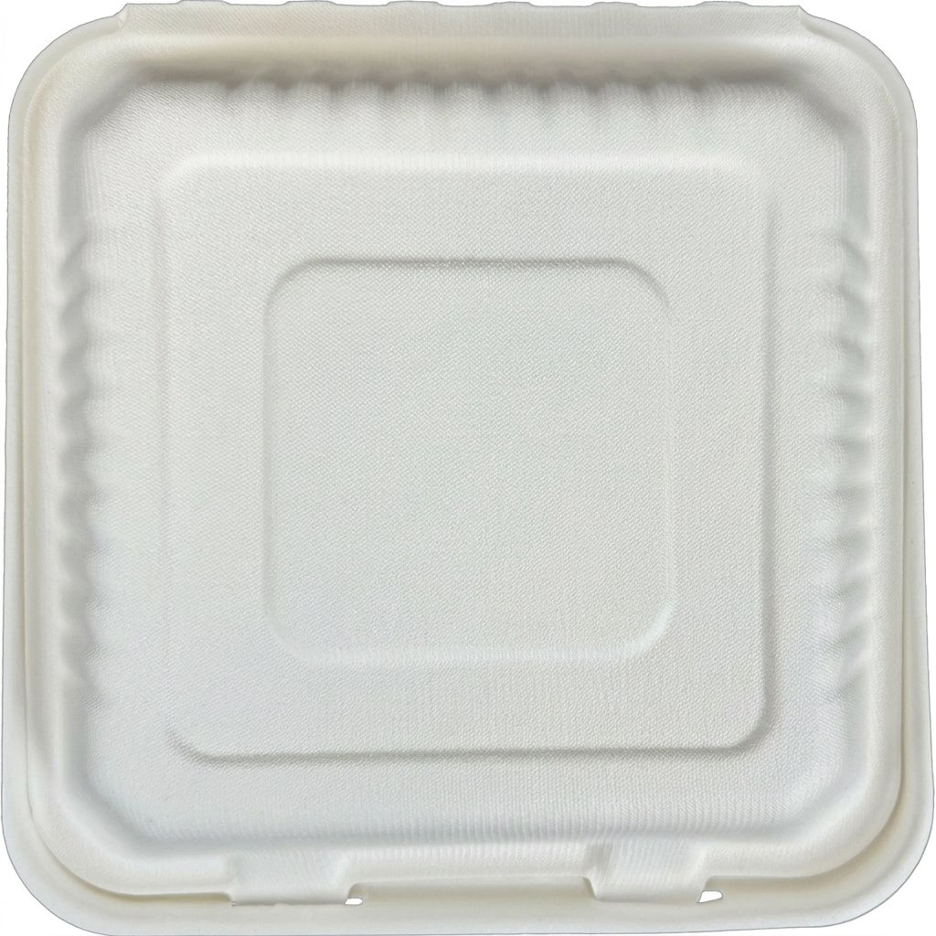 9x9 Bagasse Hinged Containers 200 Pack - Heavy Duty Sugarcane Fiber - Commercial Grade - Food Service Takeout 