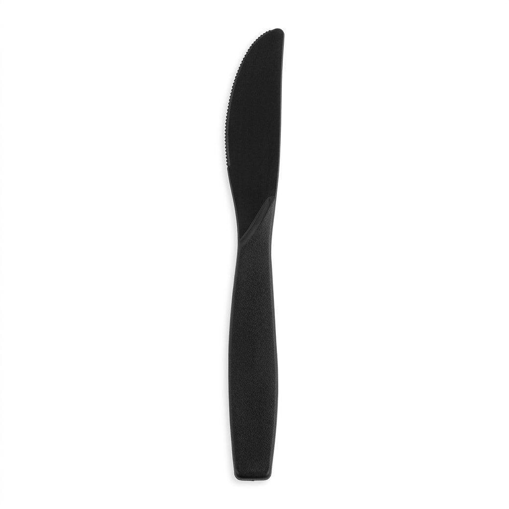 Heavy Duty Black Plastic Knives 1200 Count - Individually Wrapped 7 Inch - Commercial Grade Heat Resistant - B