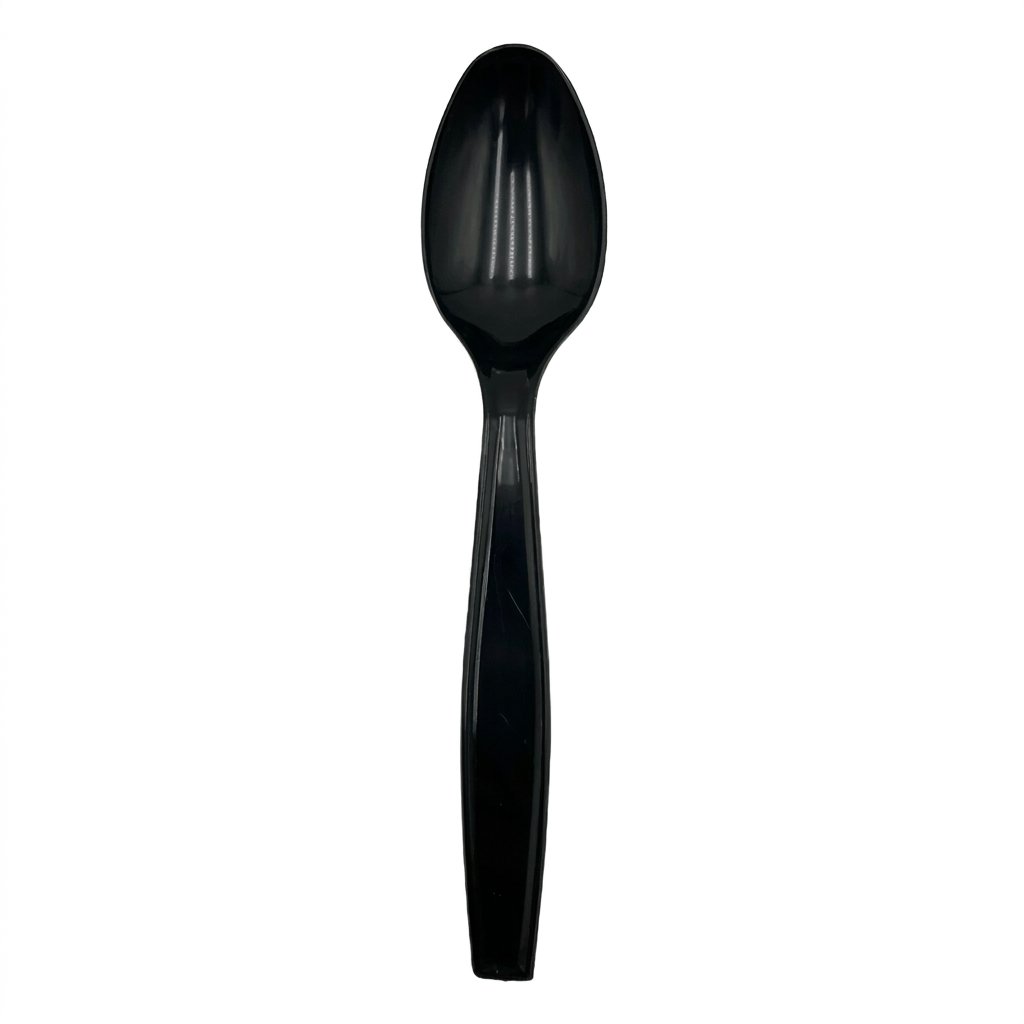 Black Plastic Spoons 7 Inch Heavy Duty 400 Count - Professional Grade Disposable Cutlery - Buffets Catering Ev