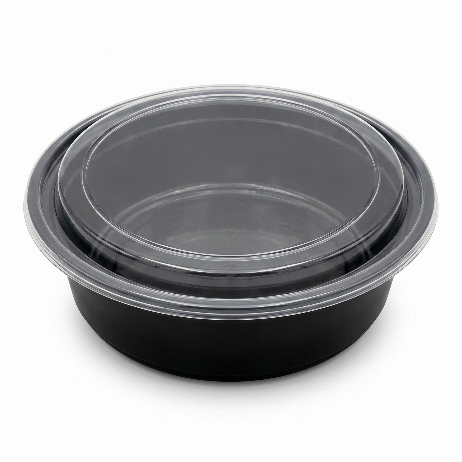 Food Prep Containers with Lids 50 Pack 8 Inch Round - Leak Resistant Black Base Clear Top - Commercial Grade -