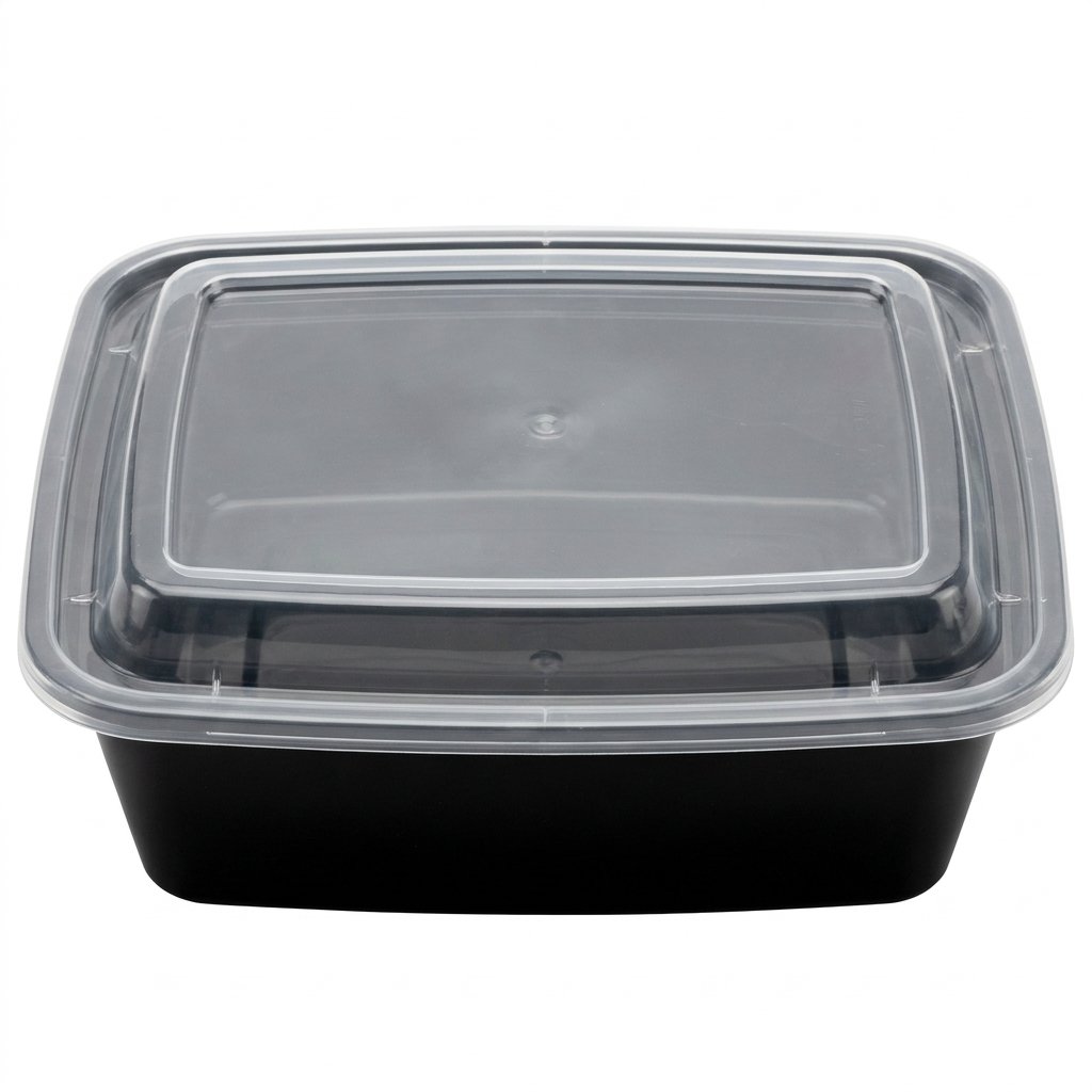 16oz Food Prep Containers 100-Pack - Black Base Clear Lids - Commercial Grade - Meal Prep, Restaurant Takeout 