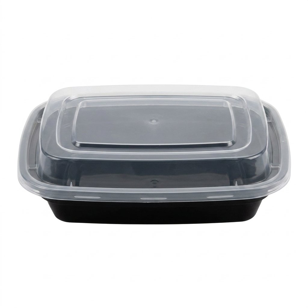 8oz Food Prep Containers 100-Pack - Rectangular Black Base Clear Lids - Commercial Grade - Meal Prep, Catering