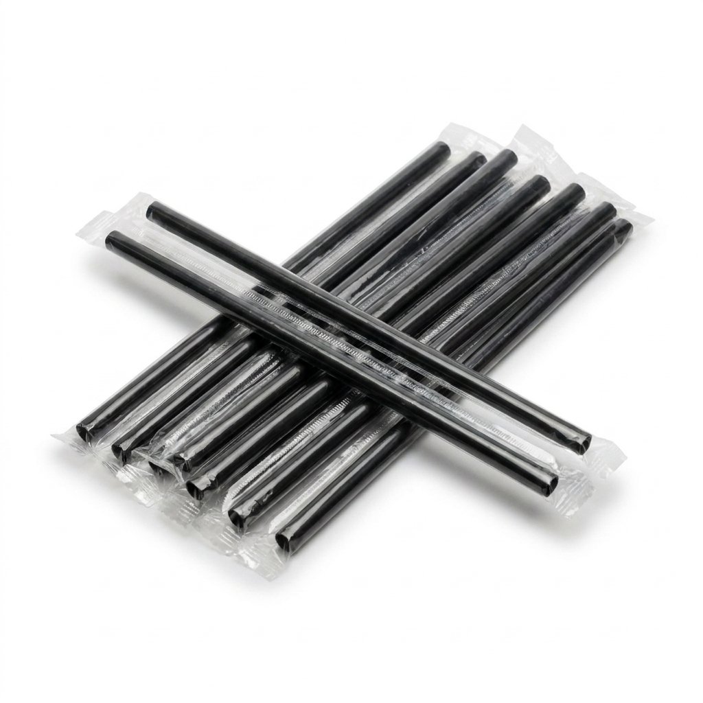 Jumbo Black Plastic Straws 7.75 Inch (300 Count) - Individually Wrapped, BPA-Free - Commercial Grade - Restaur