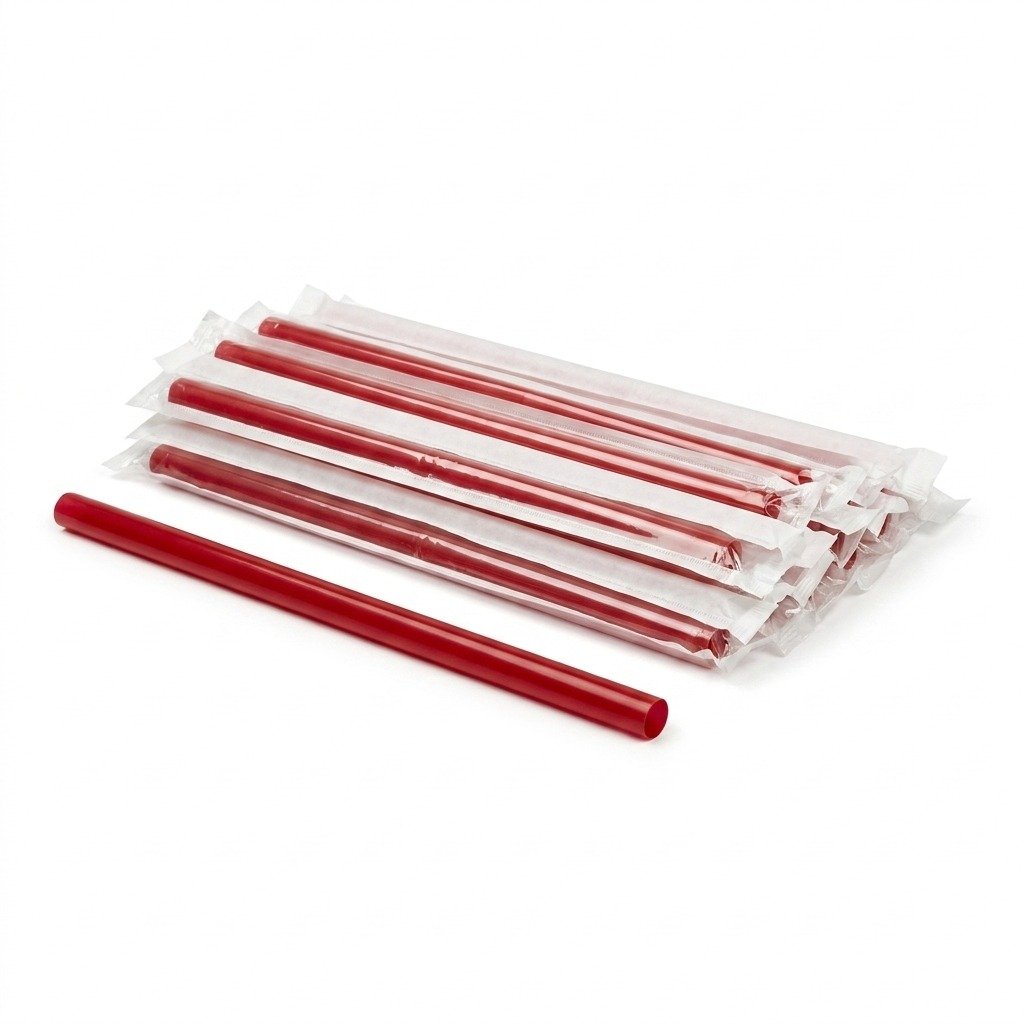 Jumbo Red Plastic Straws 8.75 Inch (3000 Pack) - Individually Wrapped 7mm Wide - Commercial Grade - Restaurant