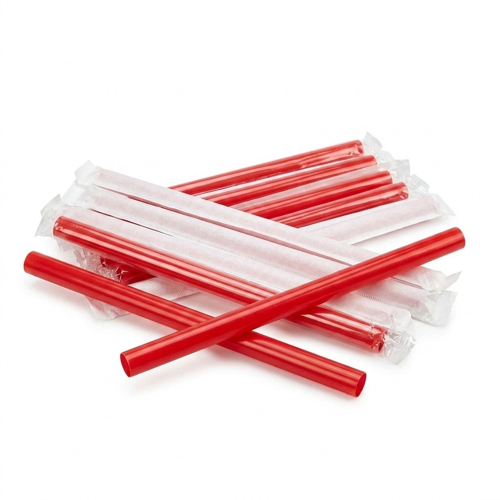 Jumbo Red Plastic Straws 8.75 Inch (4500 Count) - Individually Wrapped 7mm Wide - Commercial Grade - Restauran
