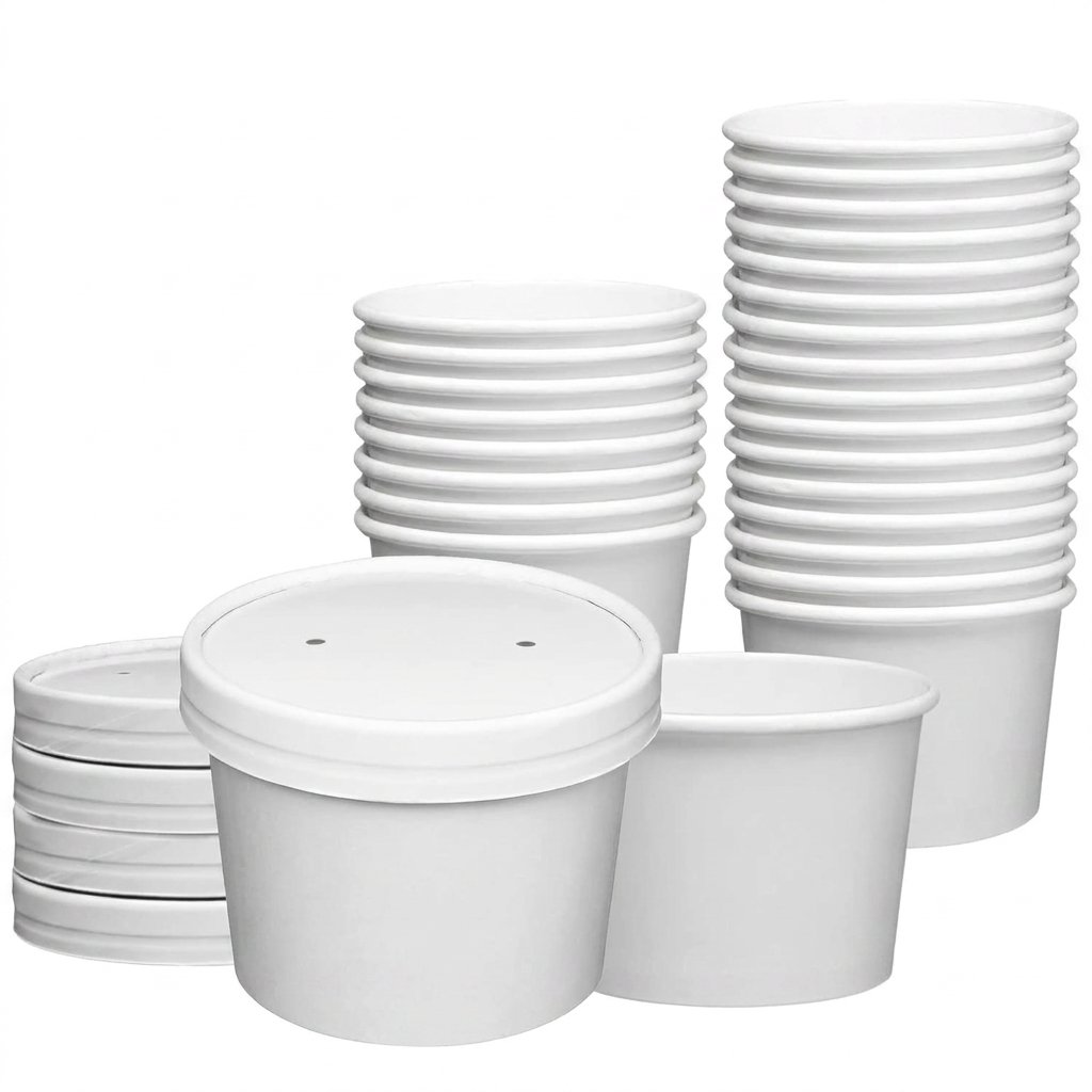 12 oz White Paper Soup Containers with Vented Lids 144 Count - Leak Resistant Hot Food Bowls - Commercial Grad